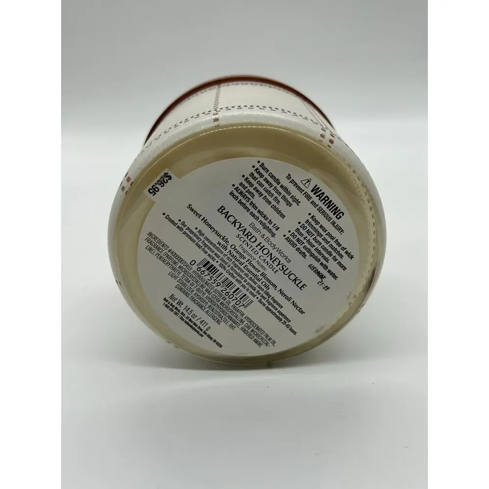Bath and Body Works Backyard Honeysuckle 3 Wick Scented Candle 14.5 oz - Picture 3 of 3